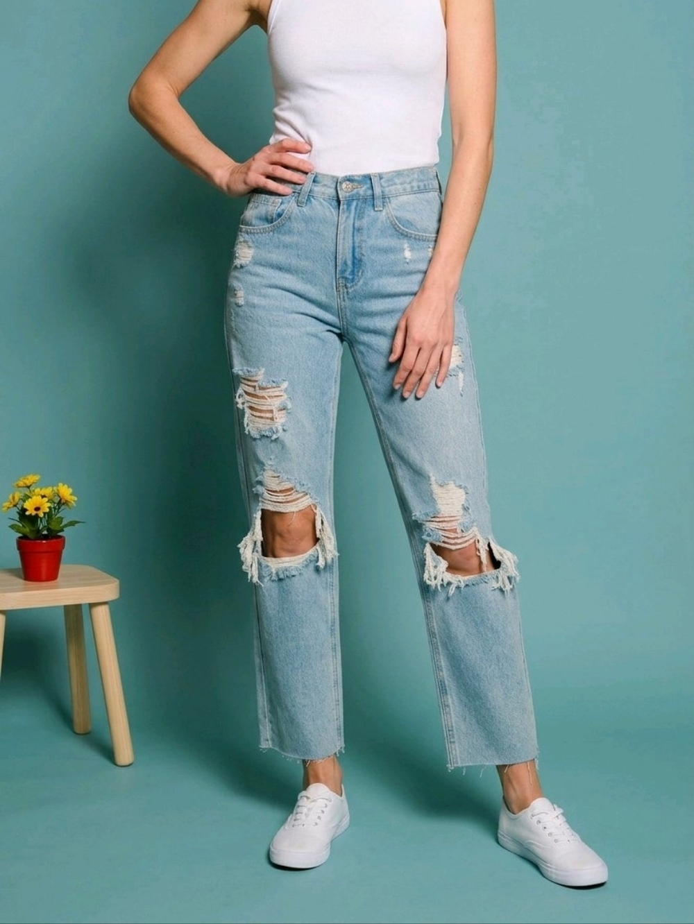 Distressed Light Blue Jeans